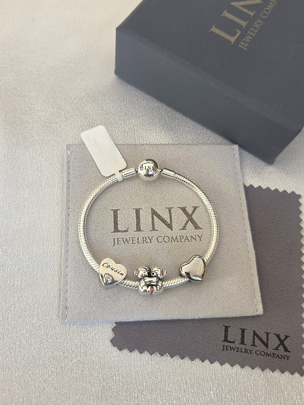 Linx Snake Chain Bracelet with Cousin  Themed Charms 925 sterling silver